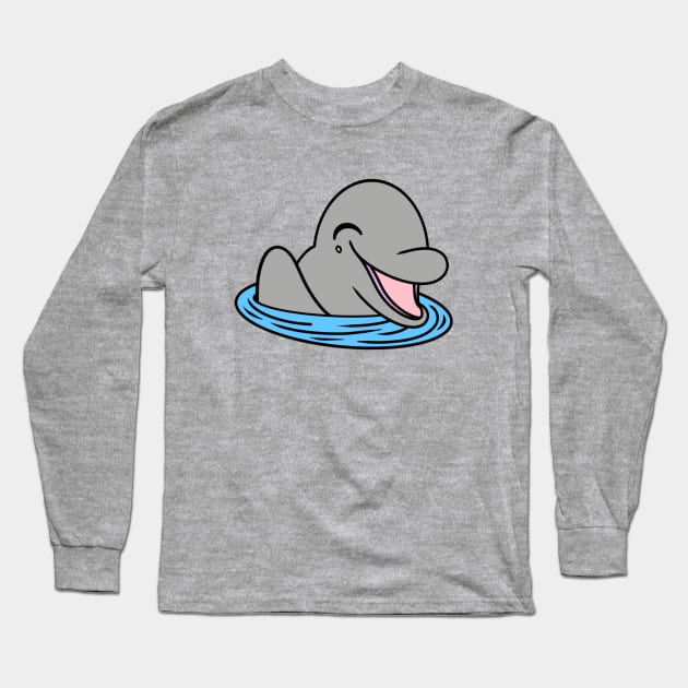 Cute happy dolphin greeting Long Sleeve T-Shirt by Andrew Hau